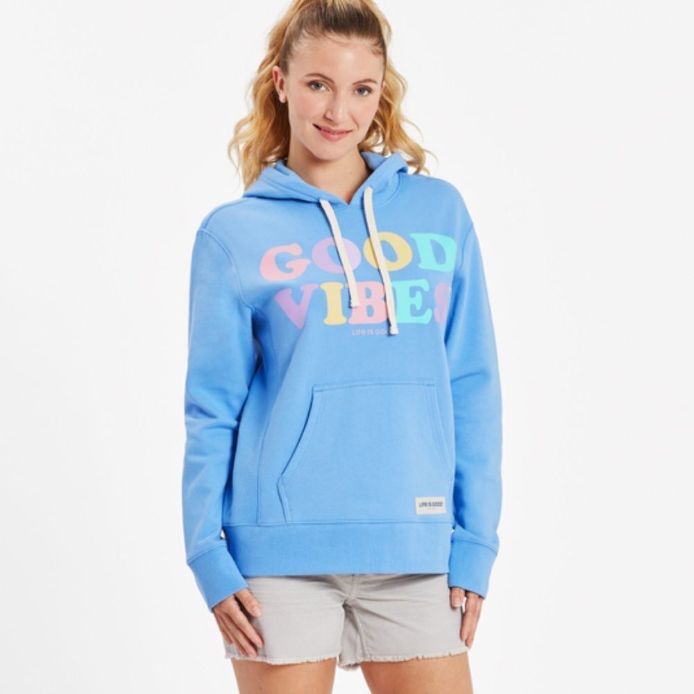 Life is Good Good Vibes Pullover Hoodie Sweatshirt Women’s Large